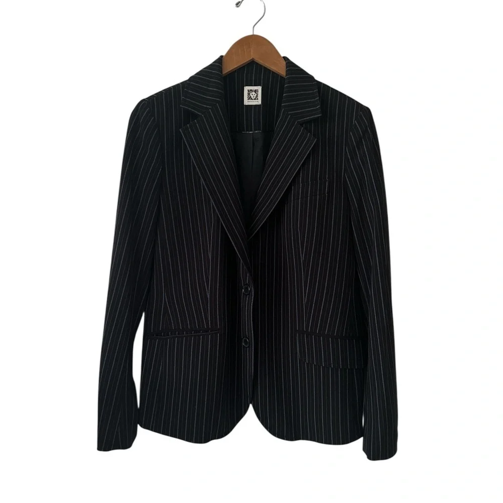 Anne Klein Black and Gray Pinstripe Blazer sz M